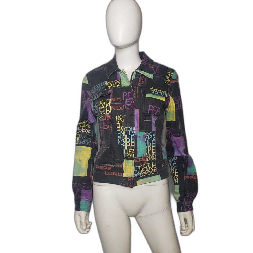 Vintage 90's Y2K PEPE JEANS LONDON Art-to-Wear Neon and Black Jacket Size Large